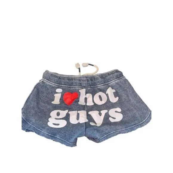I Heart Hot guys shorts size small I love hot guys graphic shorts womens raw hem - Picture 1 of 7
